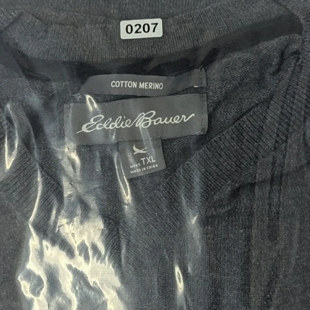 Eddie Bauer Mens TXL Charcoal Gray Cotton Merino Wool V-Neck Sweater Tall XL - Picture 10 of 11